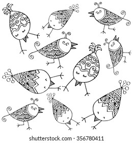 Cute birds. Hand drawing illustration.