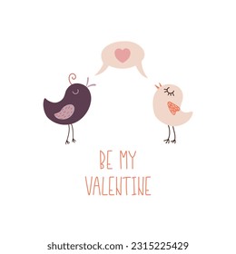 Cute birds with heart, cartoon style. Valentines and love symbol