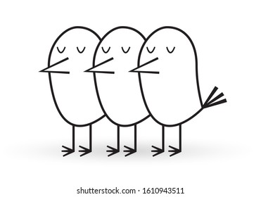 Cute birds icon. Outline silhouette. Vector illustration.