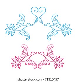 Cute birds kissing, vector illustration