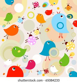 cute birds and ladybugs