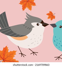 cute birds and leaf nature