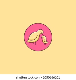 Cute birds logo mother and child in circle