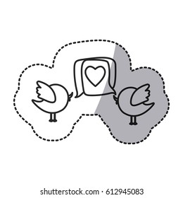 cute birds in love holding a heart, vector illustration