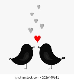 Cute birds in love. Stylish art for Valentine day. Vector illustration