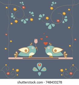 Cute Birds in Love. Vector Illustration