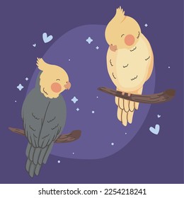 cute birds lovers couple characters