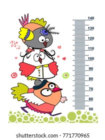 Cute birds. Meter wall or height meter from 50 to 140 centimeter