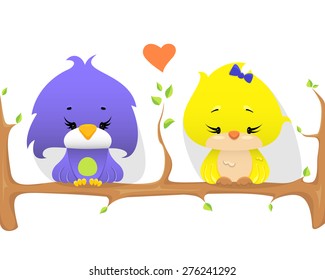Cute birds on a branch in vector