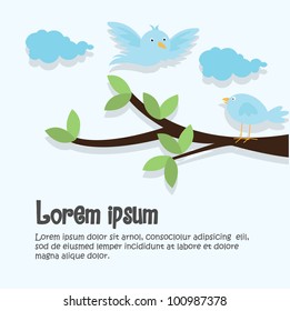 cute birds on branch with white background
