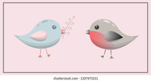 Cute birds on cute flat style. Vector illustration.
