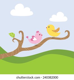 Cute birds on the tree