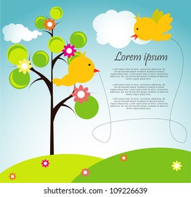cute birds on tree with background