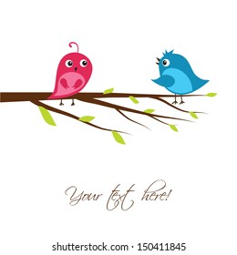 Cute birds on the tree branch