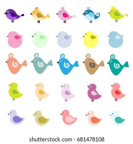 Cute birds on white background
