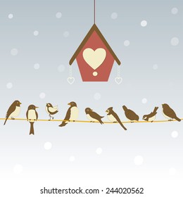 Cute birds on a wire