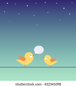 Cute birds on wire with speech bubble