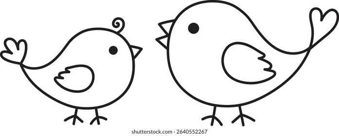 Cute birds Outline minimal vector illustration nature silhouette perched birds hand drawn line art decorative element calm composition simple style