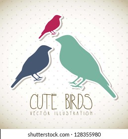 cute birds over beige background, vintage. vector illustration