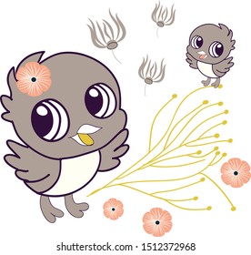 Cute Birds Placement vector illustration perfect for kids apperal,quilting ,grreting cards,wall decals