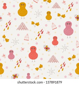 Cute birds seamless pattern