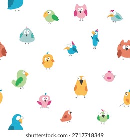 Lindo patrón de aves sin fisuras. Fondo lindo de los pájaros de la historieta. Ilustración vectorial.