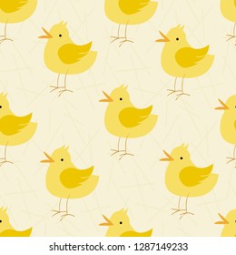 cute birds seamless pattern for kids on yellow