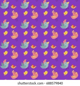 Cute birds seamless pattern vector illustration cartoon colorful