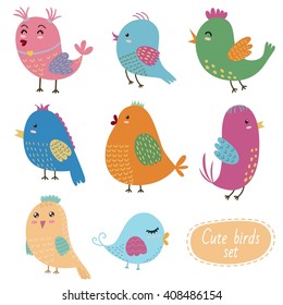 Cute birds set. Colorful vector collection