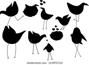 Cute birds silhouettes, birds in love vector
