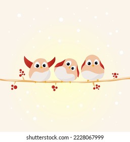 cute birds sitting on a snow-covered branch