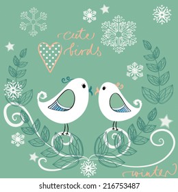 Cute Birds Snowflakes Vector 