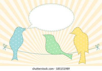 Cute birds with speech bubble as retro fabric applique