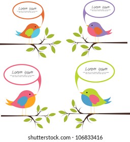 cute birds with speech bubbles