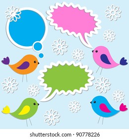  Cute birds with speech bubbles.vector illustration