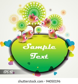 cute birds with tree vector