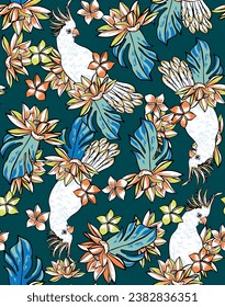 diseño de patrones tropicales de aves lindas 