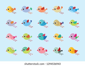 cute birds vector. cute bird graphic clip art collection.