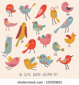 Cute birds in vector  Cartoon set