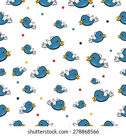 Cute birds in vector. Cartoon set. Birds seamless pattern, colorful texture on white background
