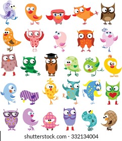 Cute birds in vector. Cartoon set