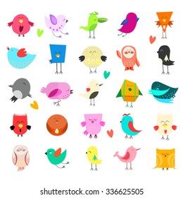 Cute birds in vector. Cartoon set