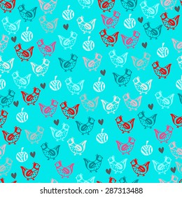Cute birds in vector. Nice childish or romantic background. Seamless pattern can be used for wallpapers, pattern fills, web page backgrounds, surface textures