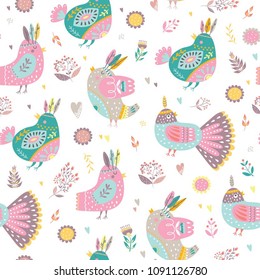 Cute birds vector pattern
