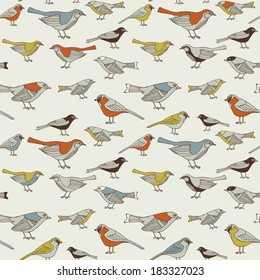 Pájaros lindos en Vector. Ilustración sin fisuras.