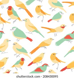 Cute birds in vector. Seamless pattern