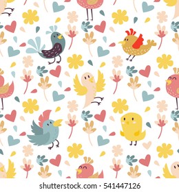 Cute birds vector seamless pattern