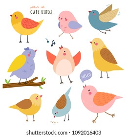 Cute Birds Vector Cartoon Set Stock Vector (Royalty Free) 129203855 ...