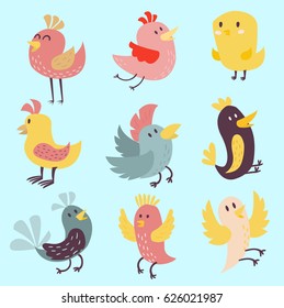 Cute birds vector set illustration cartoon colorful
