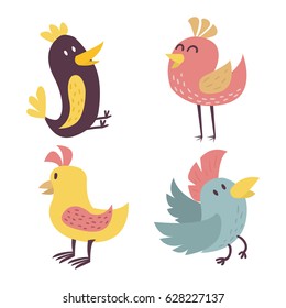 Cute birds vector set illustration cartoon colorful